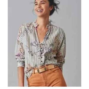 Pilcro & The Letterpress The Tavi Buttondown Striped Floral Blouse SZ SM